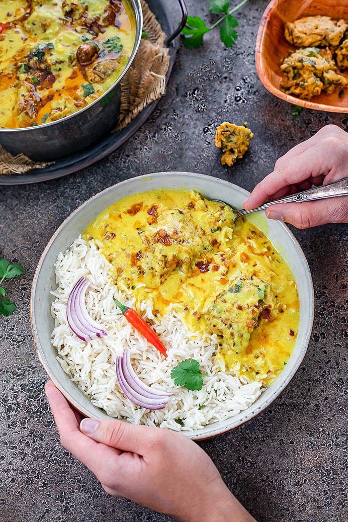 Kadi Pakora with rice