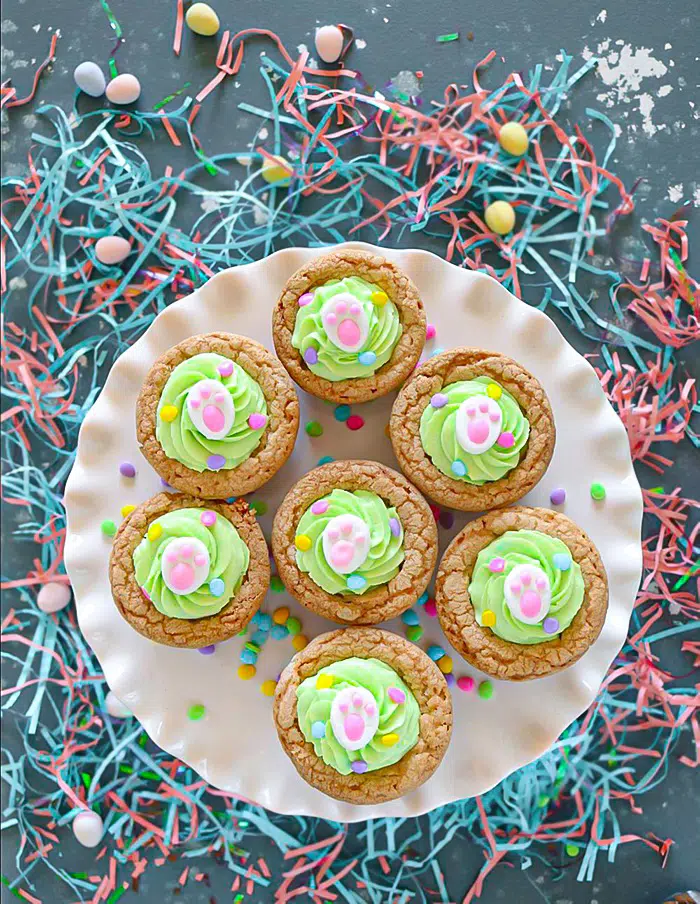 Pistachio Mousse Filled Cookie Cups on a serving tray