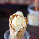 Thandai Gulkand Ice Cream in a cone
