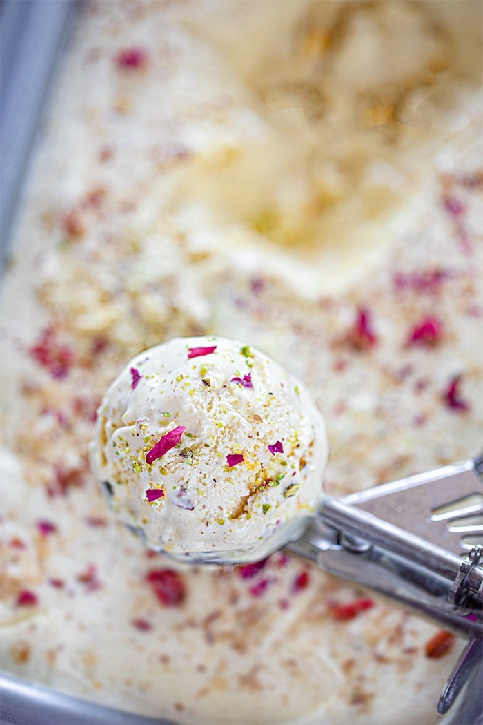 Gulkand ice cream scoop