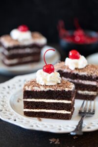 Eggless Black forest pastry on a plate