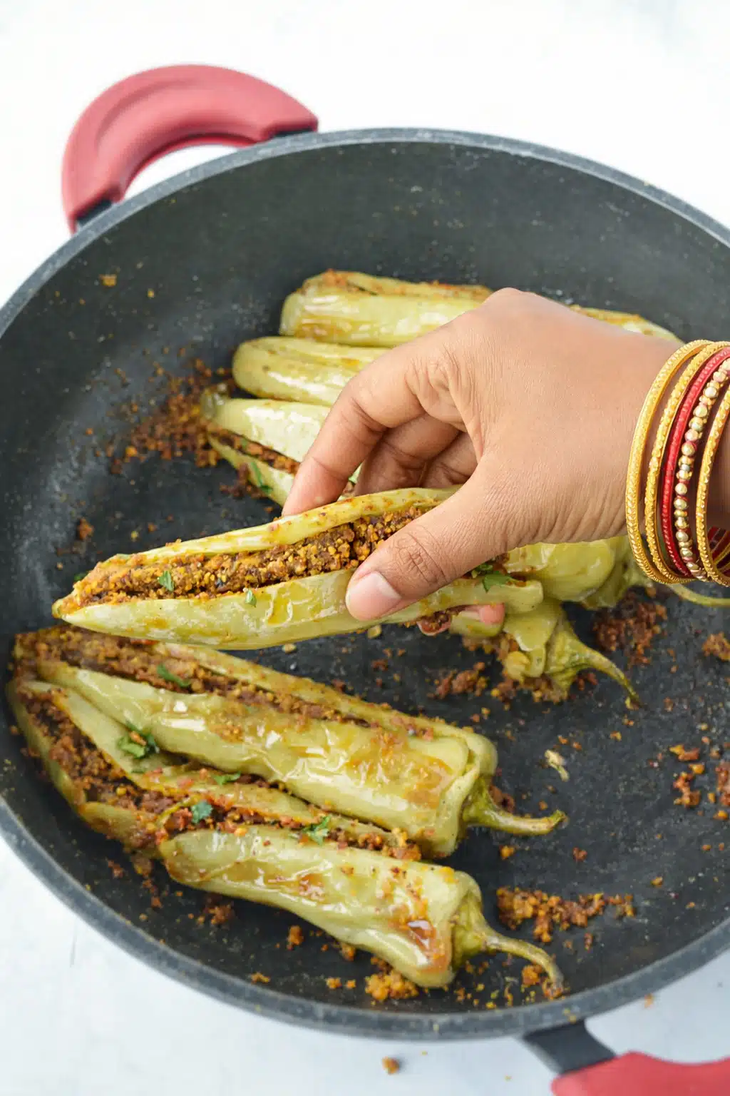 Stuffed Green Mirchi cooked in the kadai
