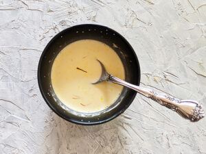 Saffron milk in a bowl