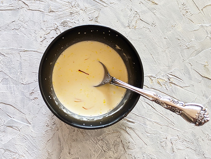 Saffron milk in a bowl