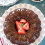 Chocolate Cake on a plate with strawberries