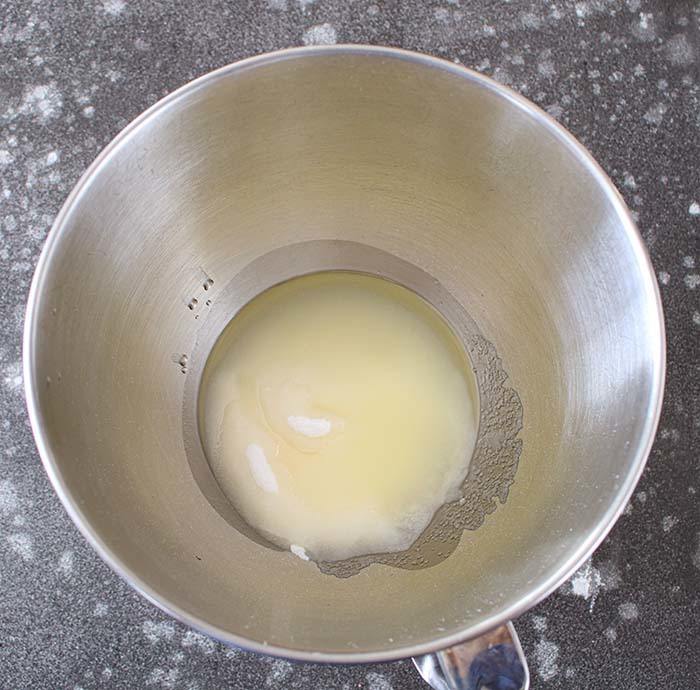 Cream oil + sugar together