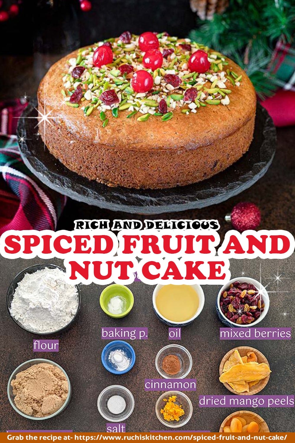 Spiced Fruit And Nut Cake ( Eggless Christmas Nut Cake) Ruchiskitchen