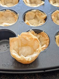 Baked Mini phyllo cups ready for stuffing