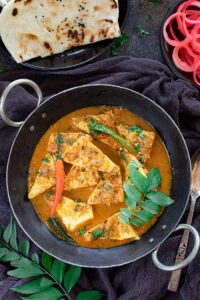 Paneer Karaikudi in a kadhai with Naan