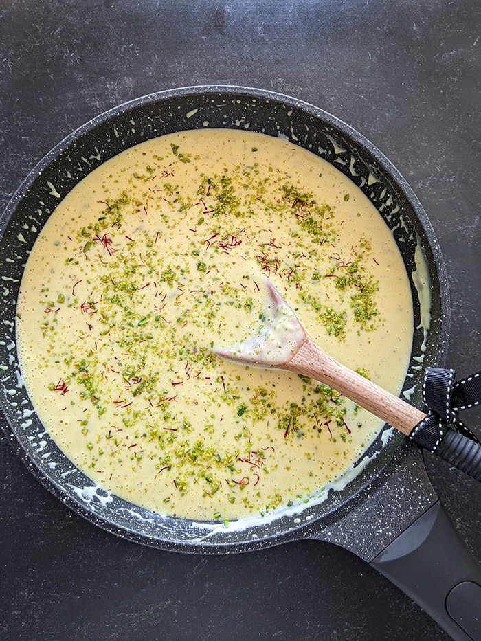 Kesar Pista Kulfi in the pan