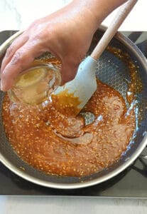 Add honey to the pan