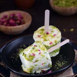 Kesar Pista Kulfi on a plate