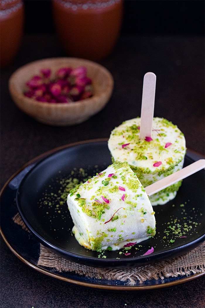 Unmolded Pistachio popsicle on a plate