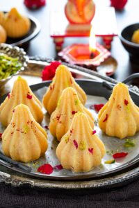 Sooji modak garnished with pistachios