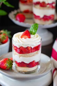 Layered Strawberry and cream trifle cups