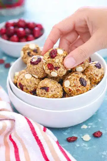 Picking up energy bites from the bowl
