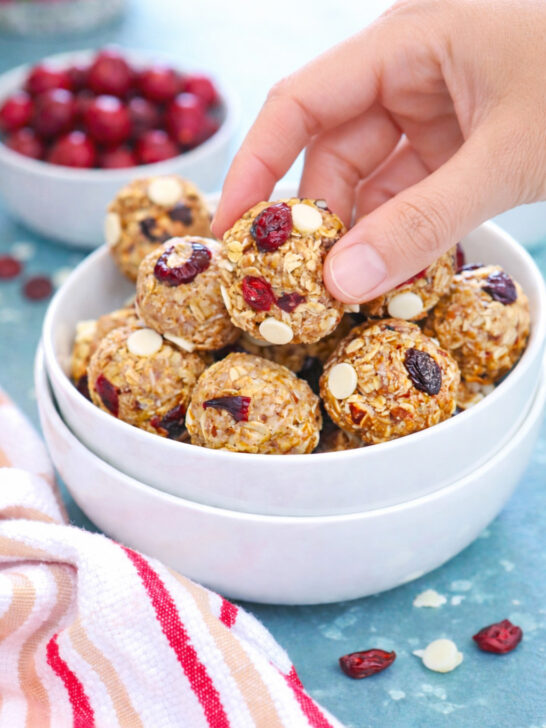Picking up energy bites from the bowl