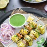 Pahadi Paneer Tikka on a plate served with chutney