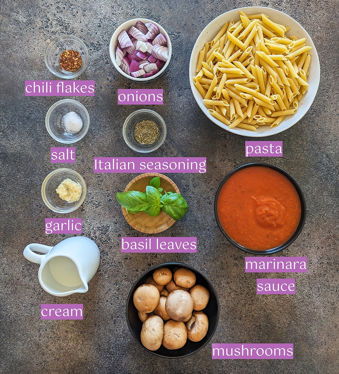 Ingredient list for Penne Rosa recipe